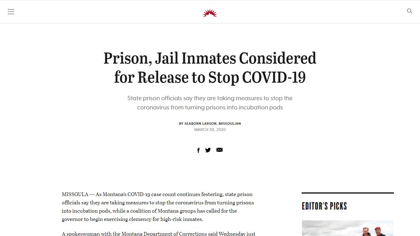 Prison, Jail Inmates Considered for Release to Stop COVID ...